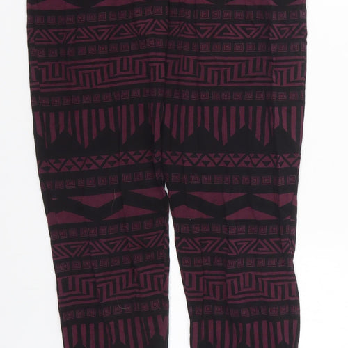H&M Womens Purple Geometric Cotton Trousers  Size S L20 in Regular Drawstring - Pyjama Pants