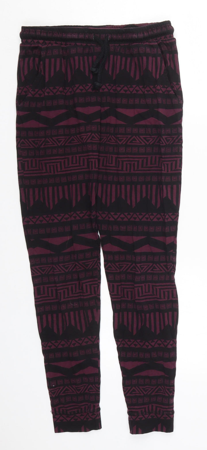 H&M Womens Purple Geometric Cotton Trousers  Size S L20 in Regular Drawstring - Pyjama Pants