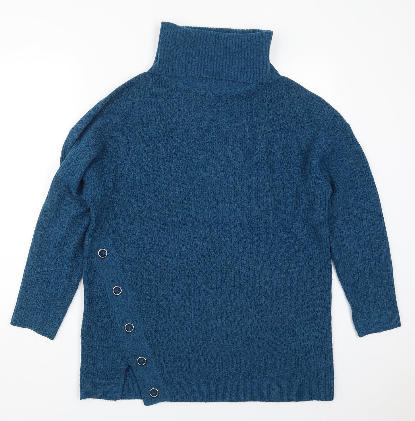 M&Co Womens Blue Roll Neck  Polyester Pullover Jumper Size 14