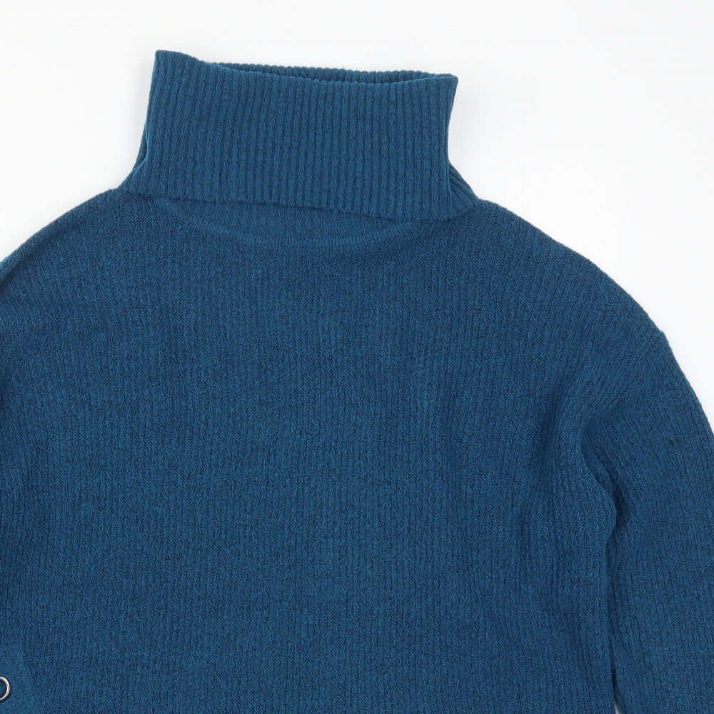 M&Co Womens Blue Roll Neck  Polyester Pullover Jumper Size 14