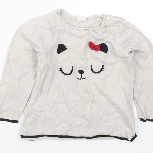 H&M Girls Beige Round Neck  Cotton Pullover Jumper Size 2 Years  Pullover - Bear