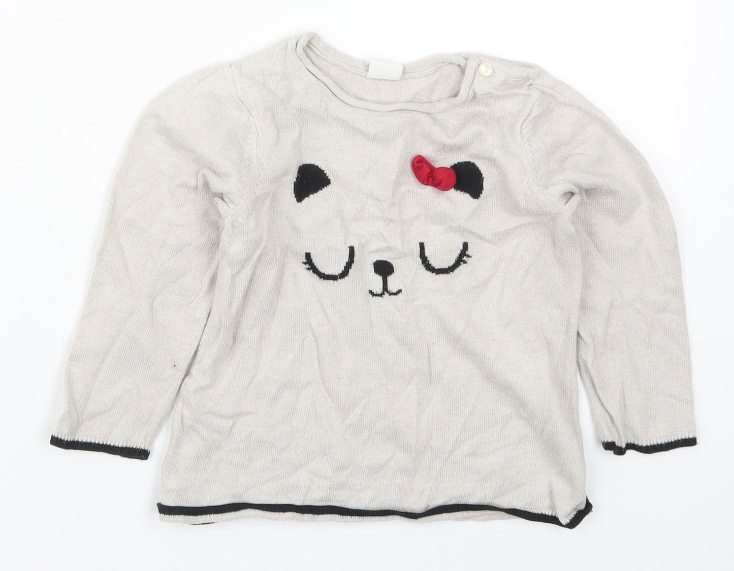 H&M Girls Beige Round Neck  Cotton Pullover Jumper Size 2 Years  Pullover - Bear