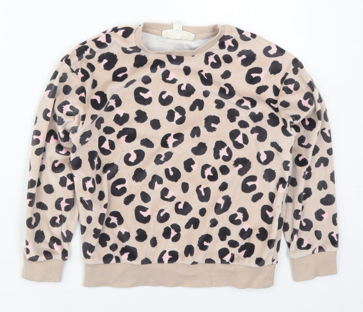 Marks and Spencer Girls Brown Animal Print Polyester Top Pyjama Top Size 8-9 Years  Pullover