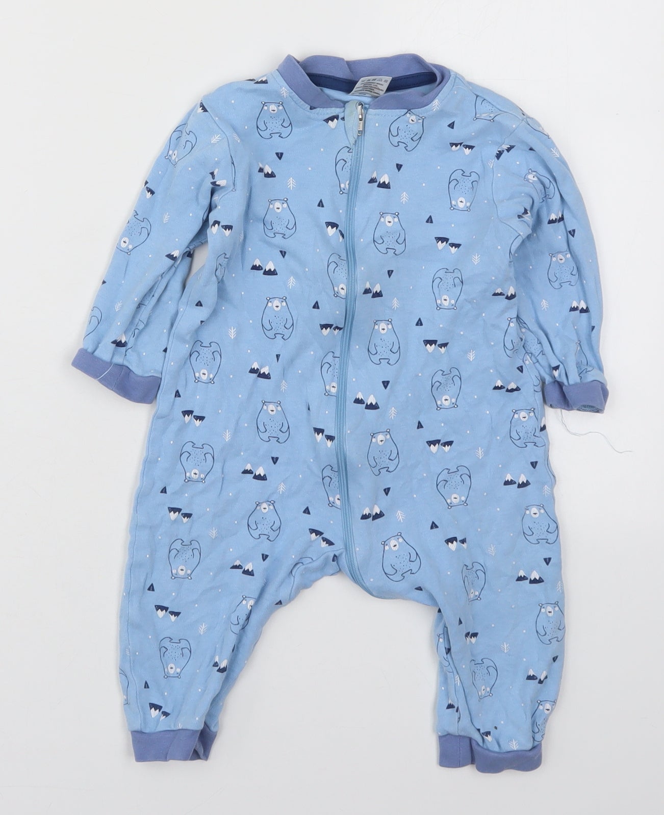 Lily & Dan Boys Blue Solid Cotton Cami One Piece Size 6-9 Months  Zip - Bears