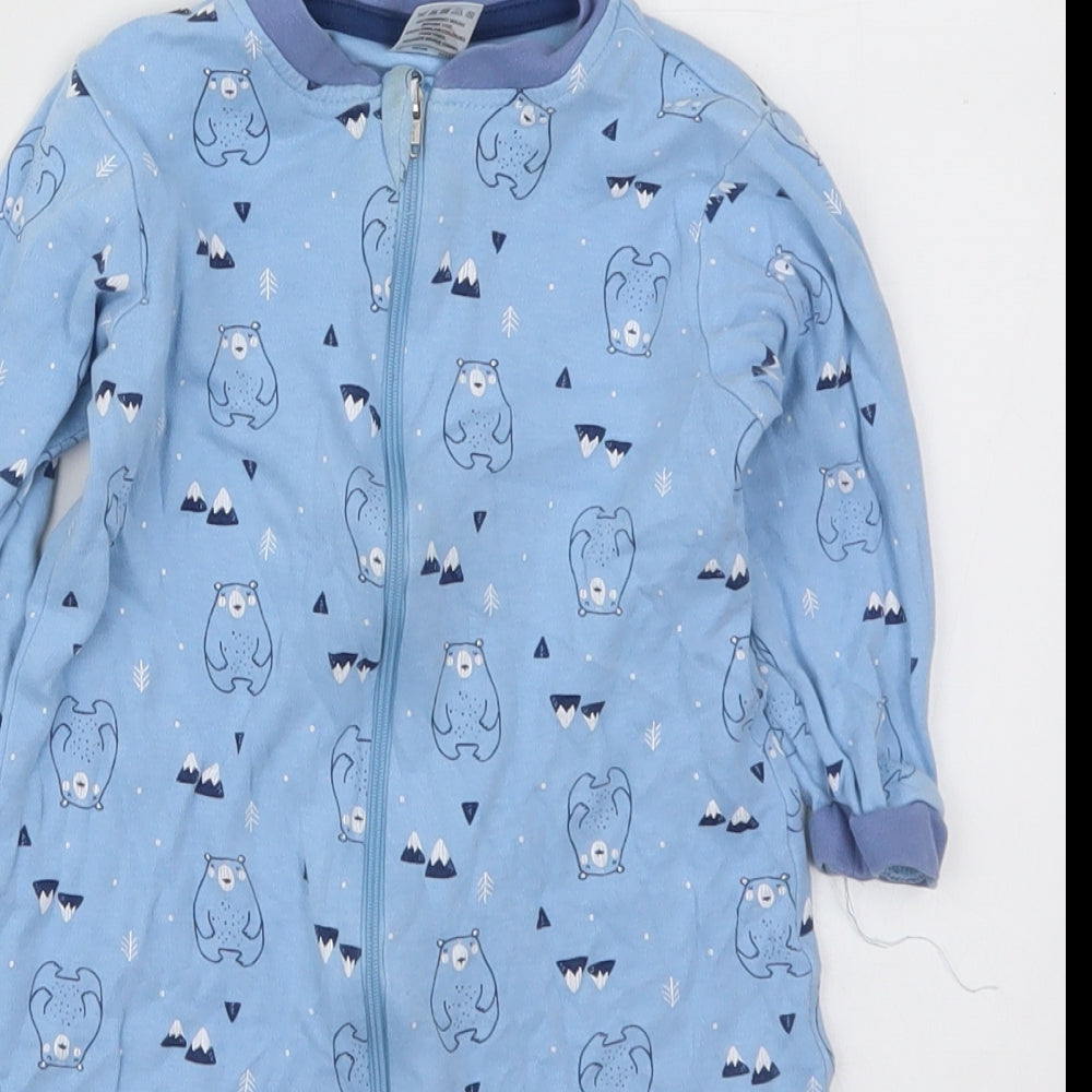 Lily & Dan Boys Blue Solid Cotton Cami One Piece Size 6-9 Months  Zip - Bears