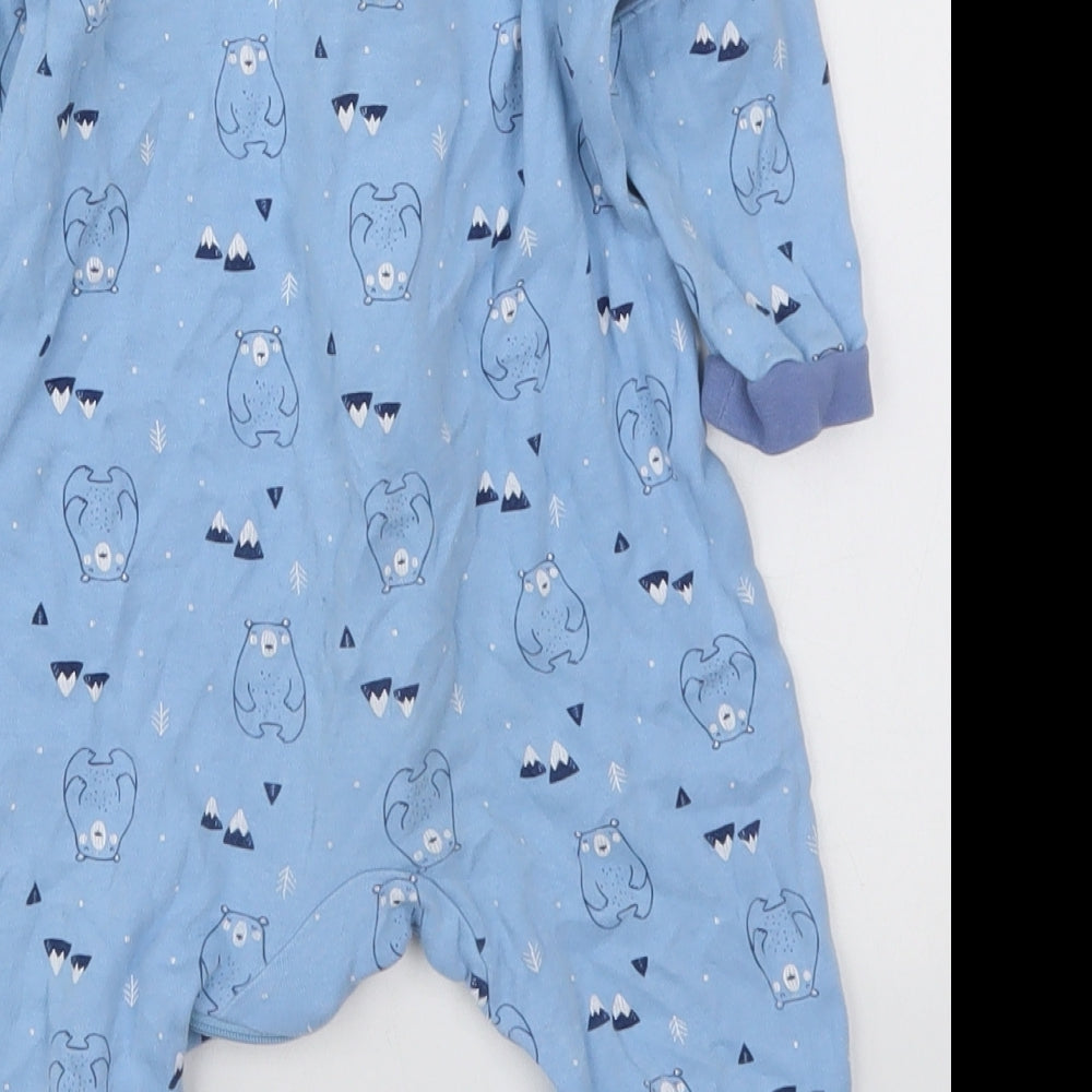 Lily & Dan Boys Blue Solid Cotton Cami One Piece Size 6-9 Months  Zip - Bears