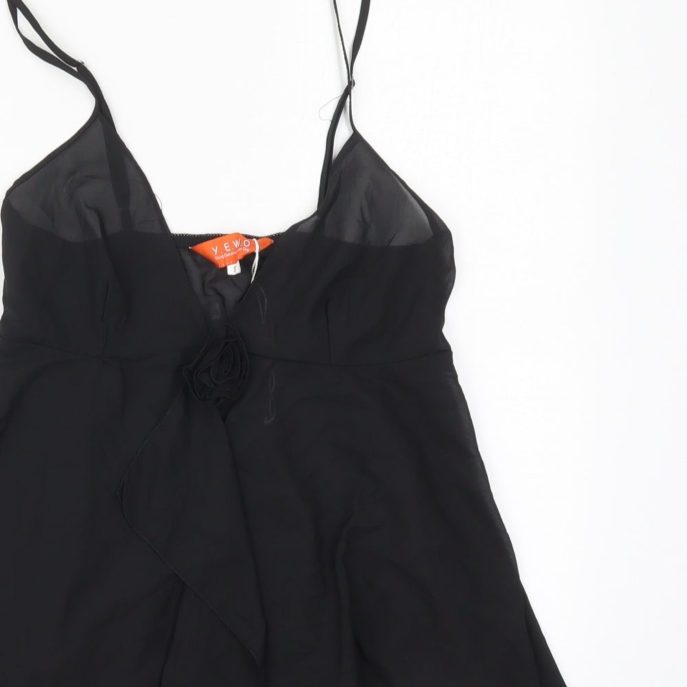 Yewo Womens Black Solid Polyester Cami Pyjama Top Size S