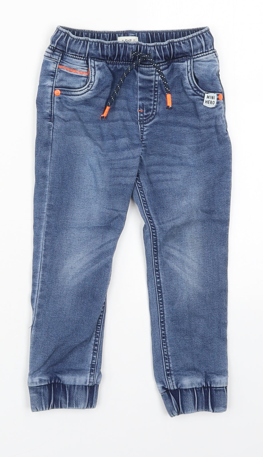 F&F Boys Blue  Cotton Tapered Jeans Size 3-4 Years  Regular Drawstring