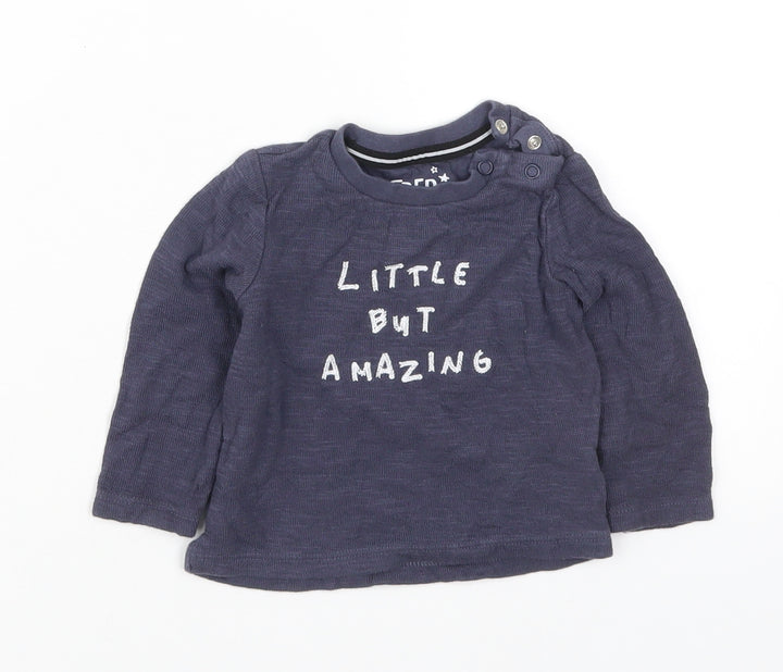 Fred & Flo Boys Blue Cotton Basic T-Shirt Size 6-9 Months Crew Neck Pullover - Little But Amazing