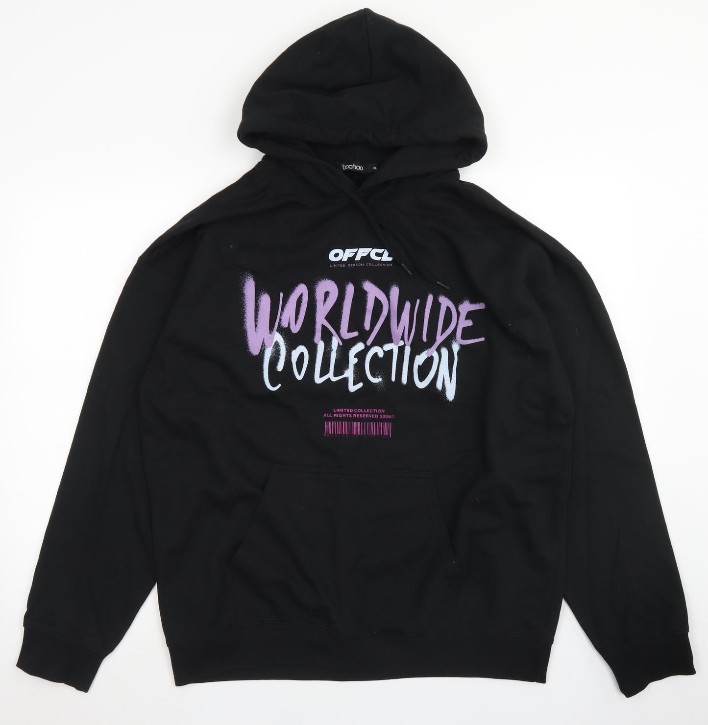 Boohoo Womens Black  Cotton Pullover Hoodie Size XL