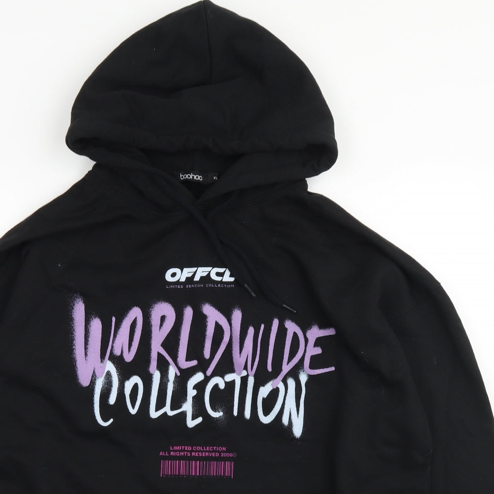 Boohoo Womens Black  Cotton Pullover Hoodie Size XL