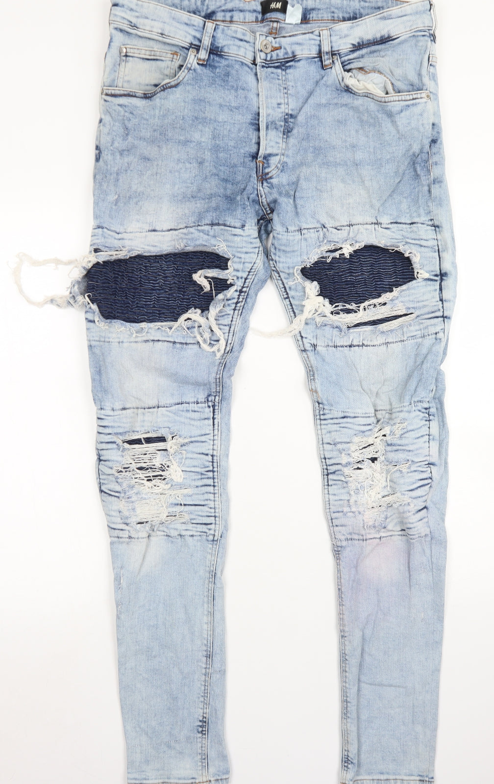 H&M Mens Blue  Cotton Skinny Jeans Size 36 in L30 in Regular Button