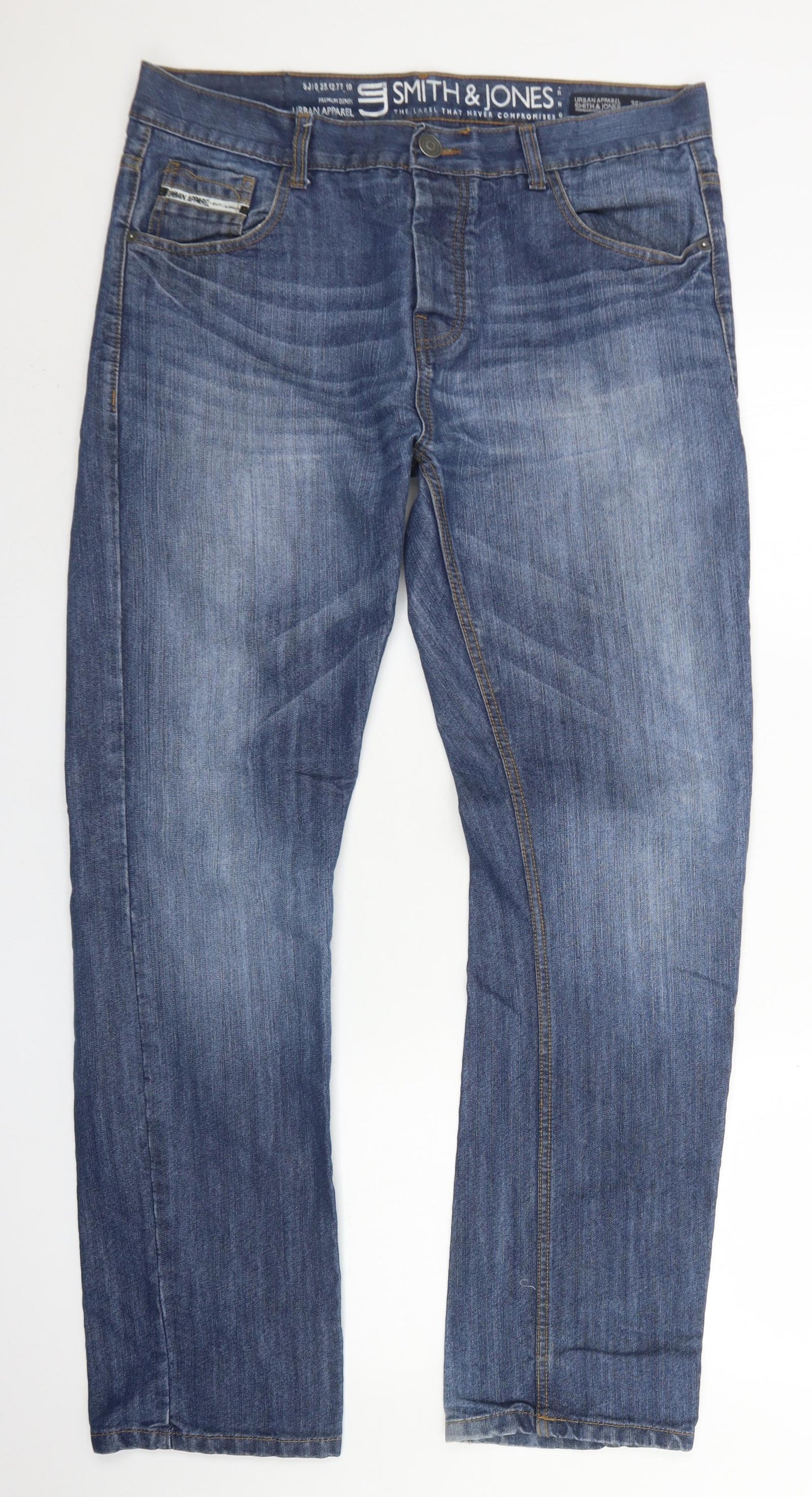 Smith & Jones Mens Blue  Cotton Straight Jeans Size 36 in L30 in Regular Button
