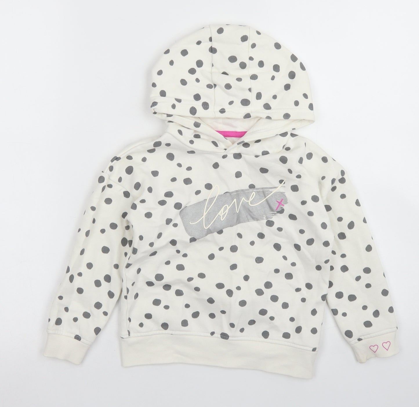 Primark Girls White Polka Dot Cotton Pullover Hoodie Size 3-4 Years