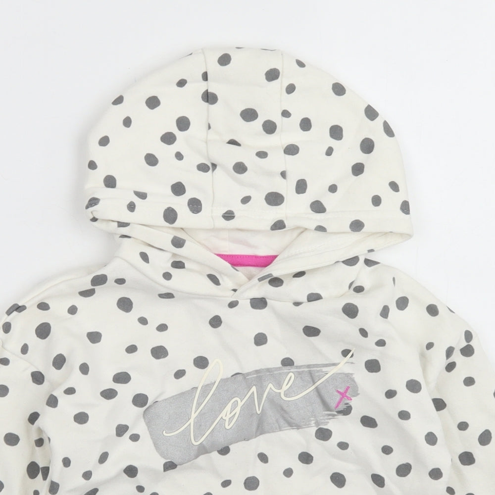 Primark Girls White Polka Dot Cotton Pullover Hoodie Size 3-4 Years