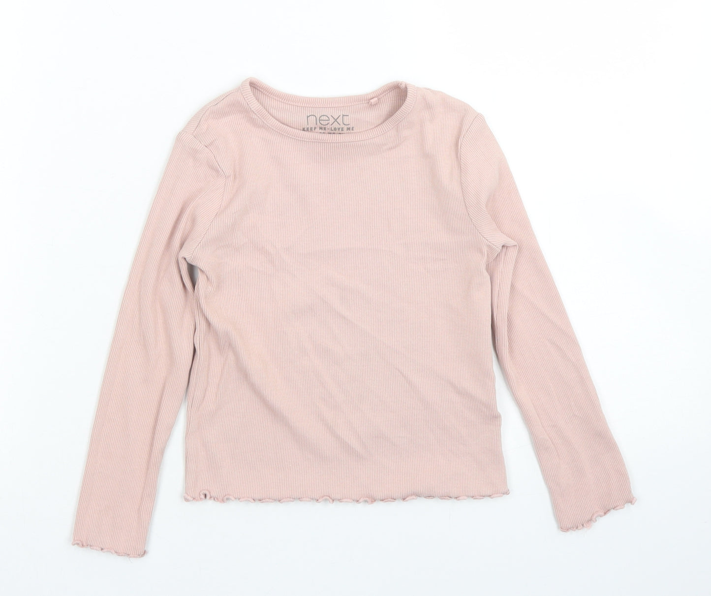 NEXT Girls Pink  Cotton Basic T-Shirt Size 3-4 Years Crew Neck  - Lettuce Edging