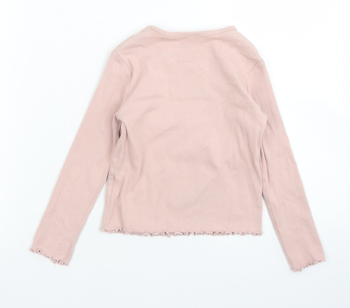 NEXT Girls Pink  Cotton Basic T-Shirt Size 3-4 Years Crew Neck  - Lettuce Edging