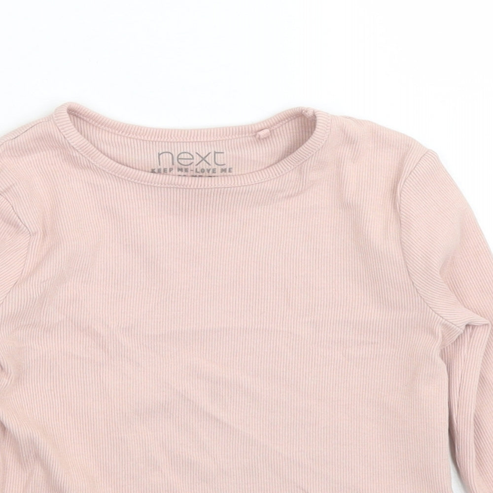 NEXT Girls Pink  Cotton Basic T-Shirt Size 3-4 Years Crew Neck  - Lettuce Edging