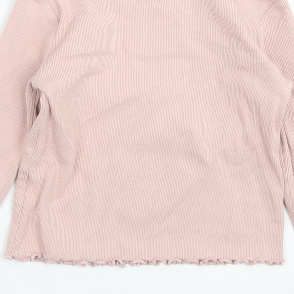 NEXT Girls Pink  Cotton Basic T-Shirt Size 3-4 Years Crew Neck  - Lettuce Edging
