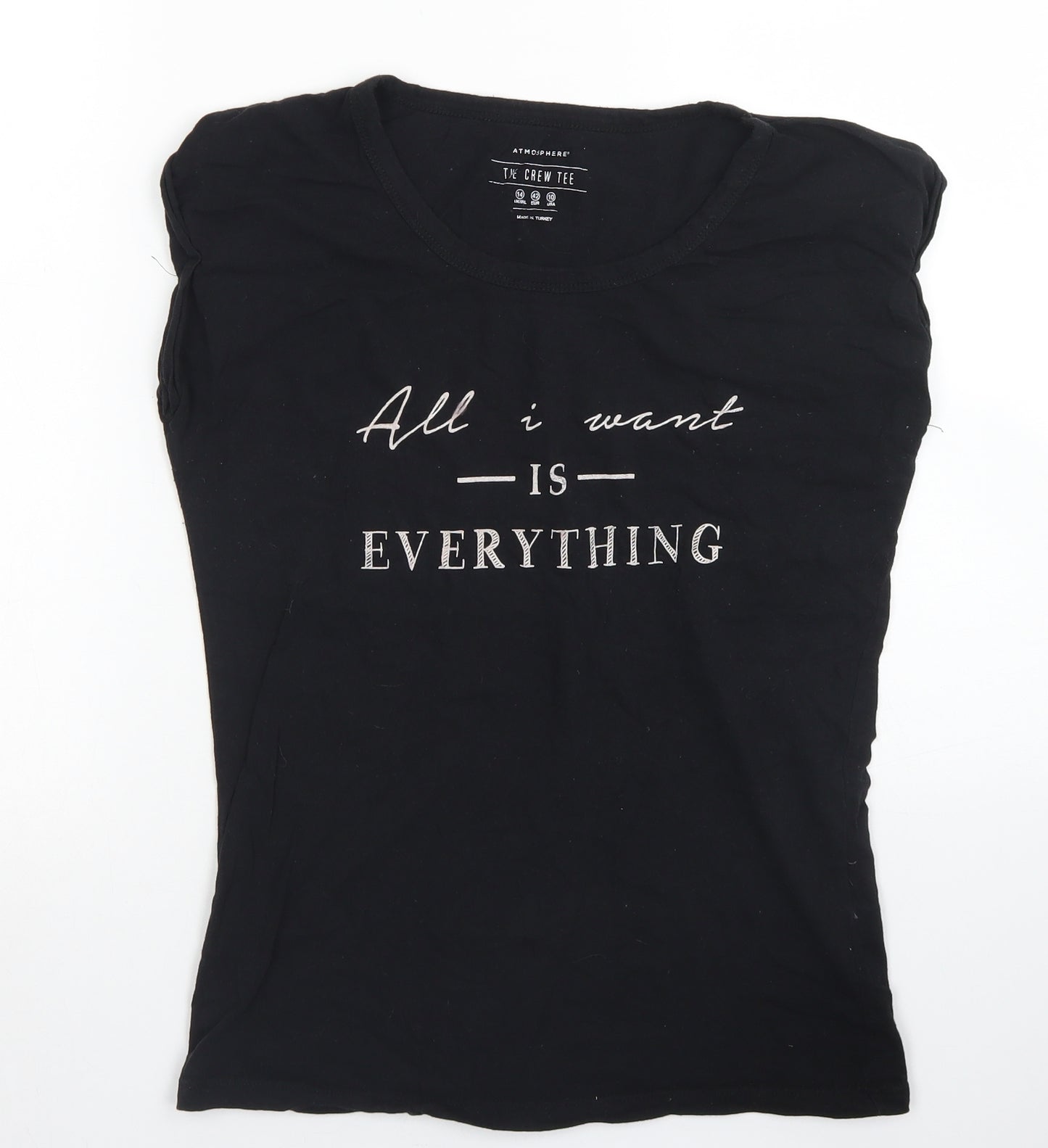 Atmosphere Womens Black  Cotton Basic T-Shirt Size 14 Crew Neck
