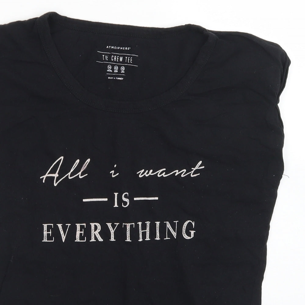 Atmosphere Womens Black  Cotton Basic T-Shirt Size 14 Crew Neck