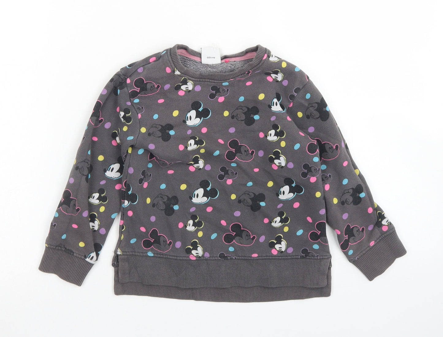 NEXT Girls Grey Polka Dot Cotton Pullover Sweatshirt Size 3-4 Years   - Mickey Mouse