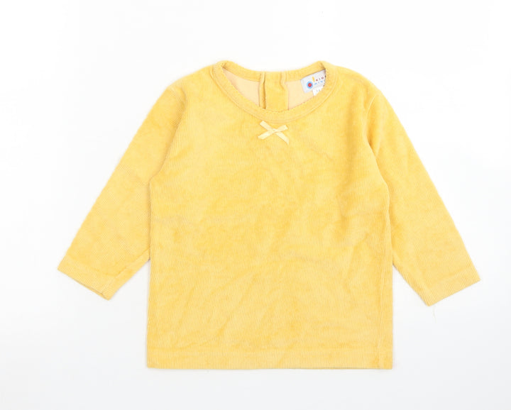 Kids Minis Girls Yellow  Cotton Basic T-Shirt Size 3 Years Crew Neck Button