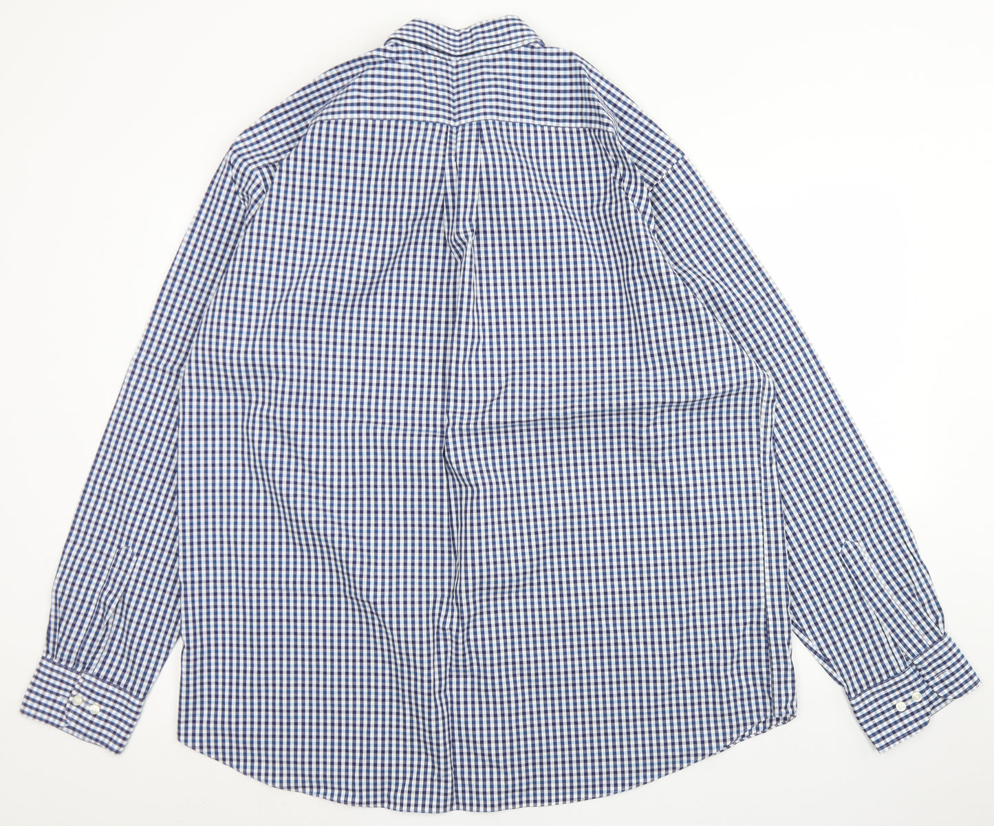 M&S Collection Mens Blue Check Cotton  Dress Shirt Size 18.5 Collared Button