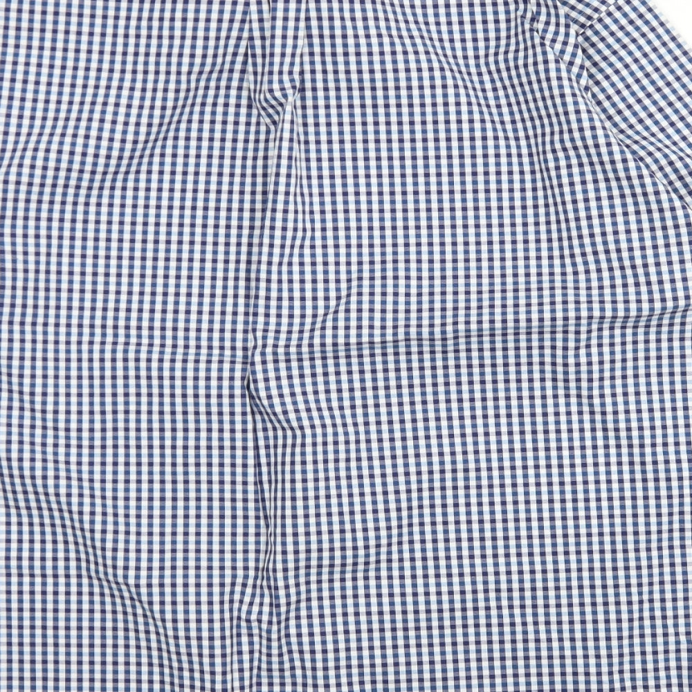M&S Collection Mens Blue Check Cotton  Dress Shirt Size 18.5 Collared Button