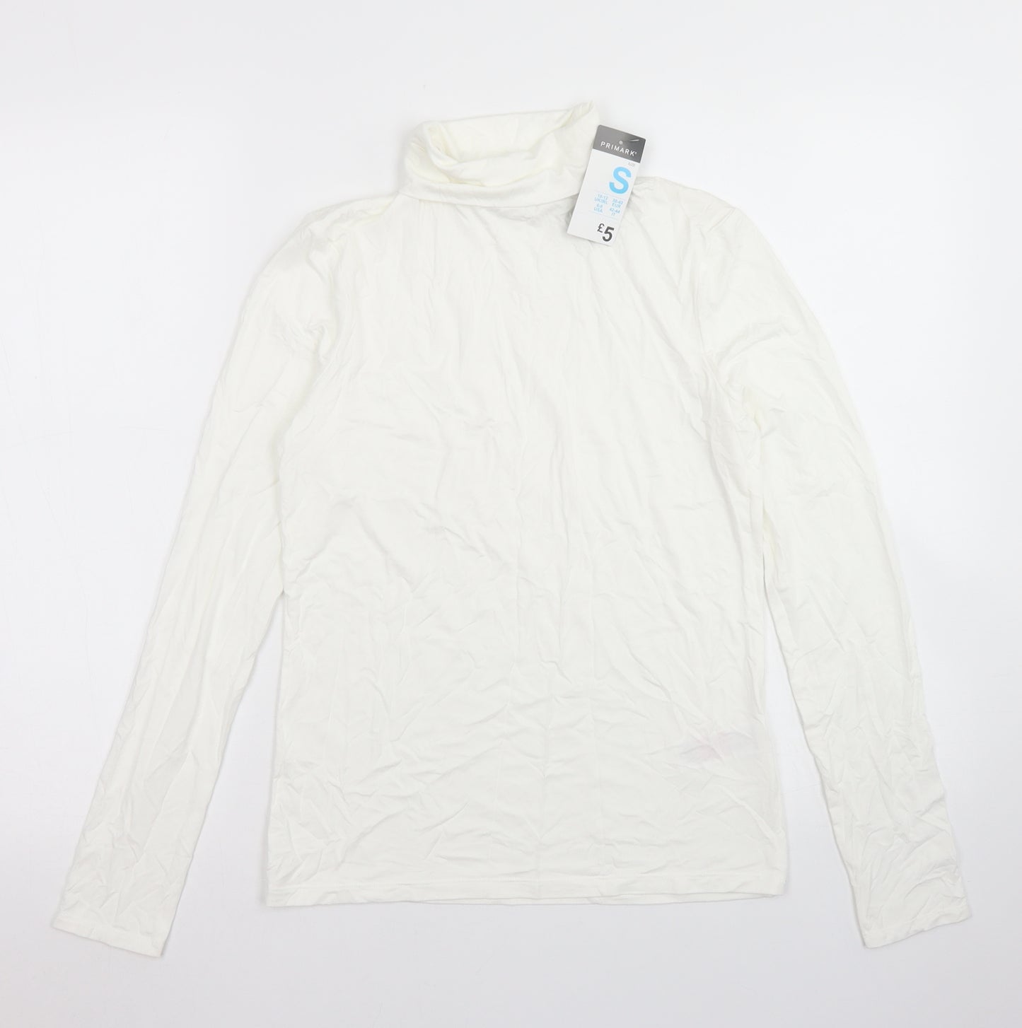 Primark Womens White  Viscose Basic T-Shirt Size S Roll Neck