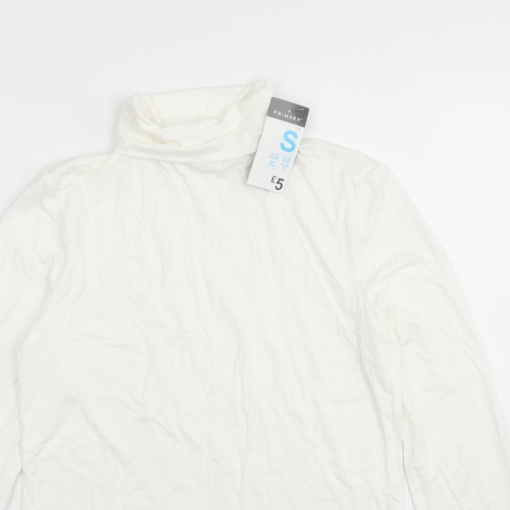 Primark Womens White  Viscose Basic T-Shirt Size S Roll Neck