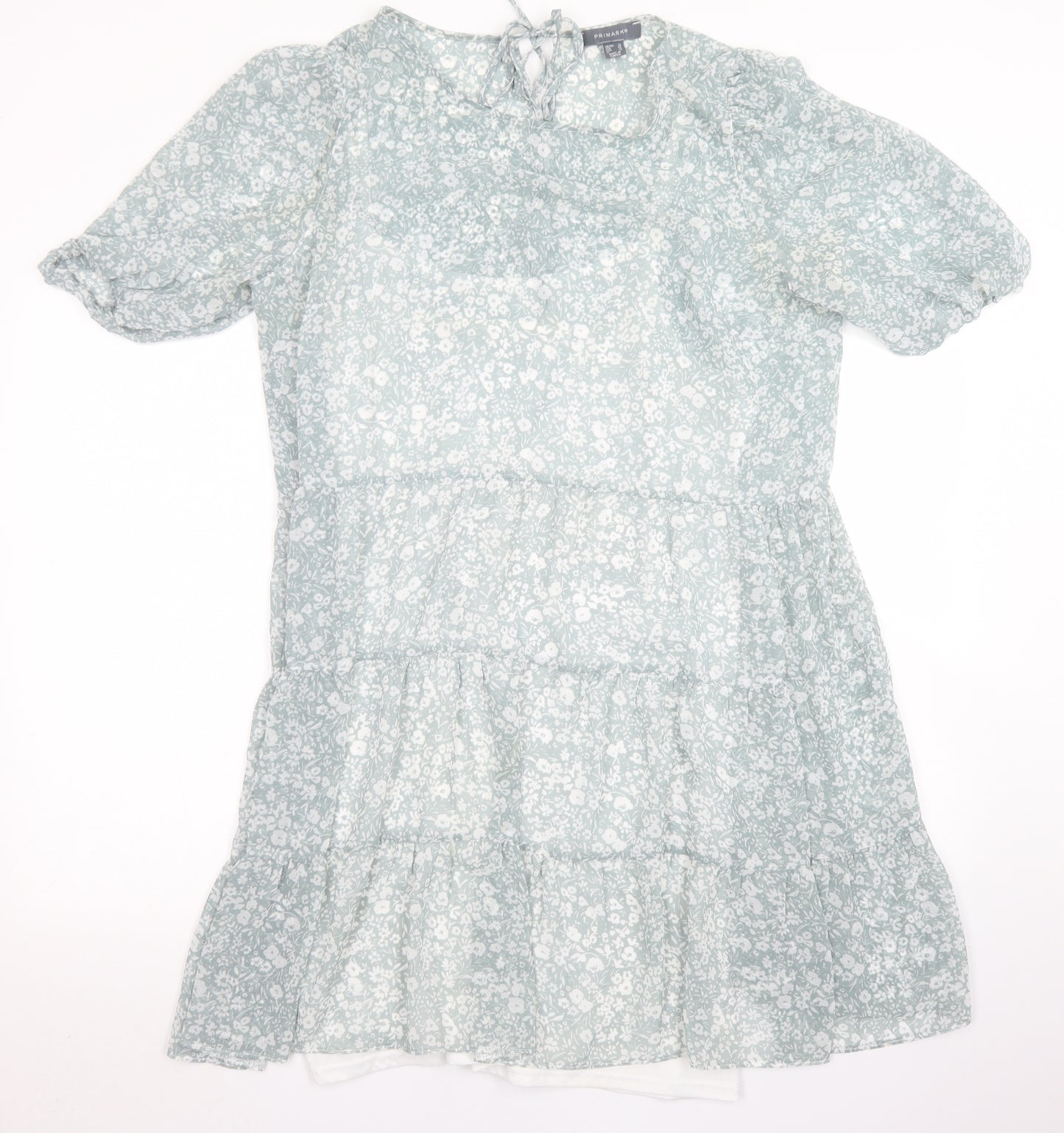 Primark Womens Blue Floral Polyester A-Line  Size 18  Round Neck  - Smock dress
