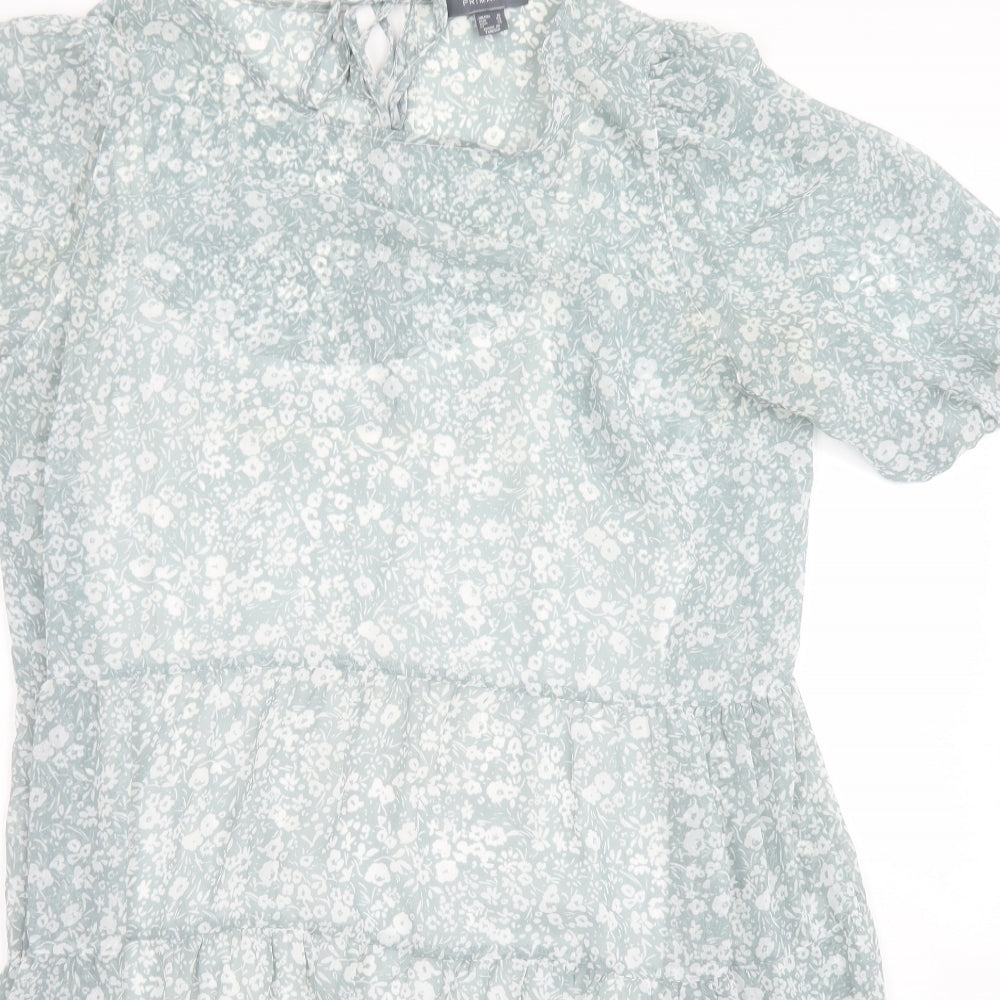 Primark Womens Blue Floral Polyester A-Line  Size 18  Round Neck  - Smock dress