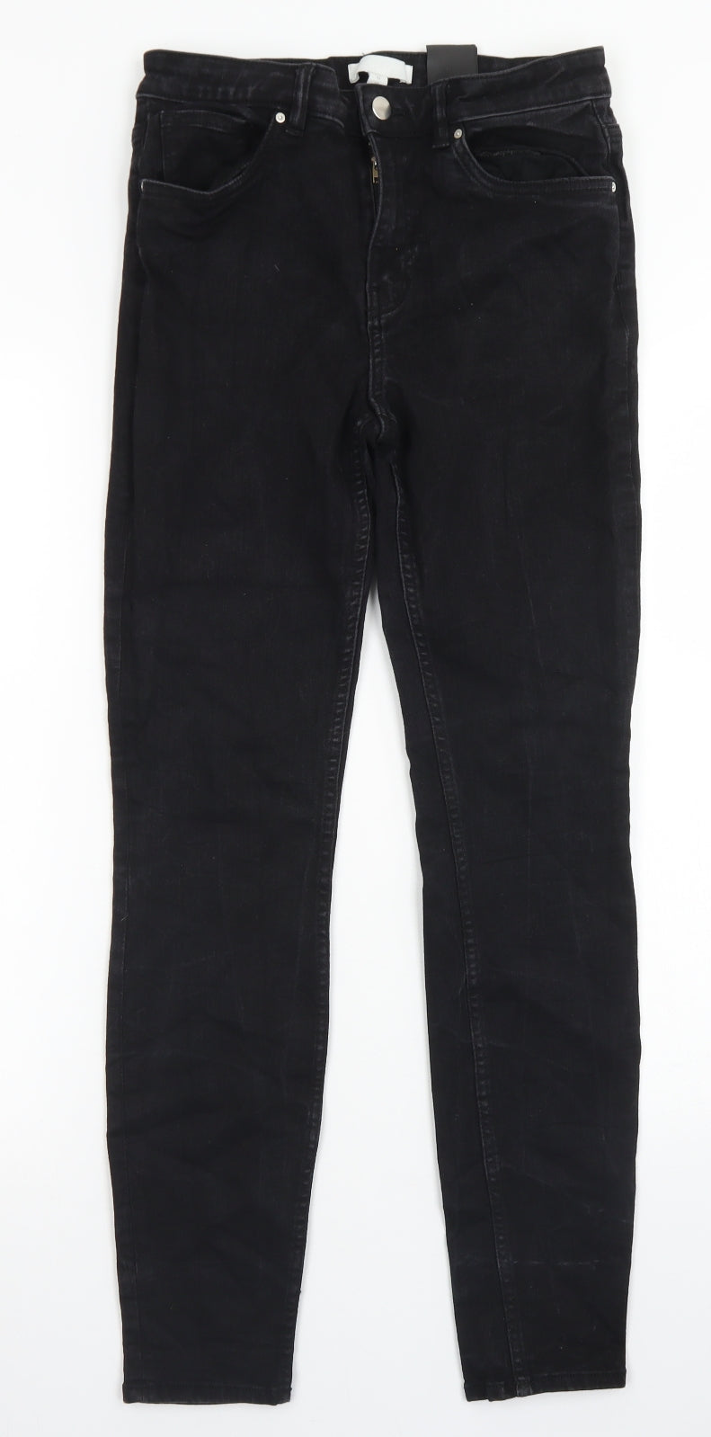 H&M Womens Black  Cotton Skinny Jeans Size 14 L27 in Regular Button
