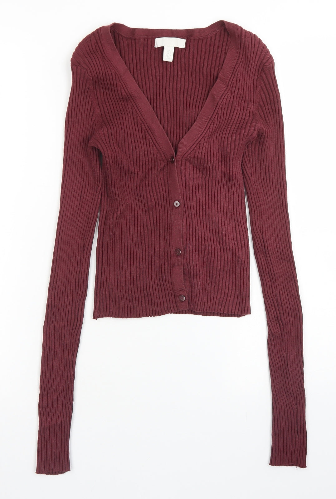 H&M Womens Red V-Neck  Viscose Cardigan Jumper Size S