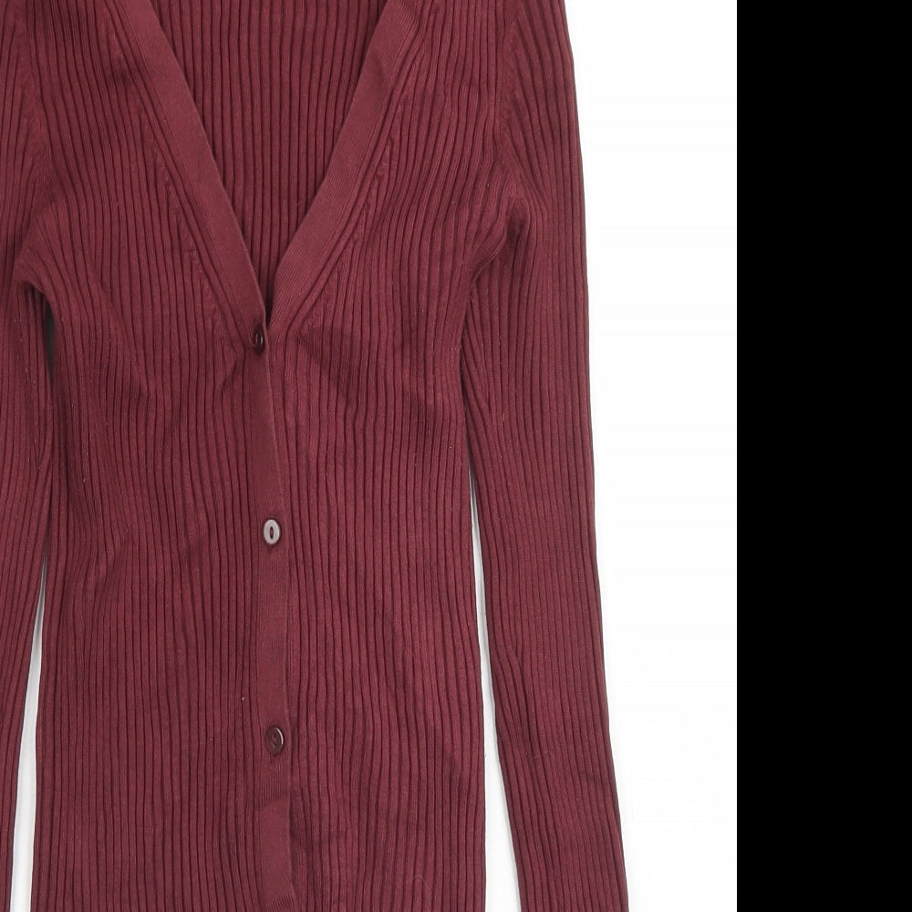 H&M Womens Red V-Neck  Viscose Cardigan Jumper Size S