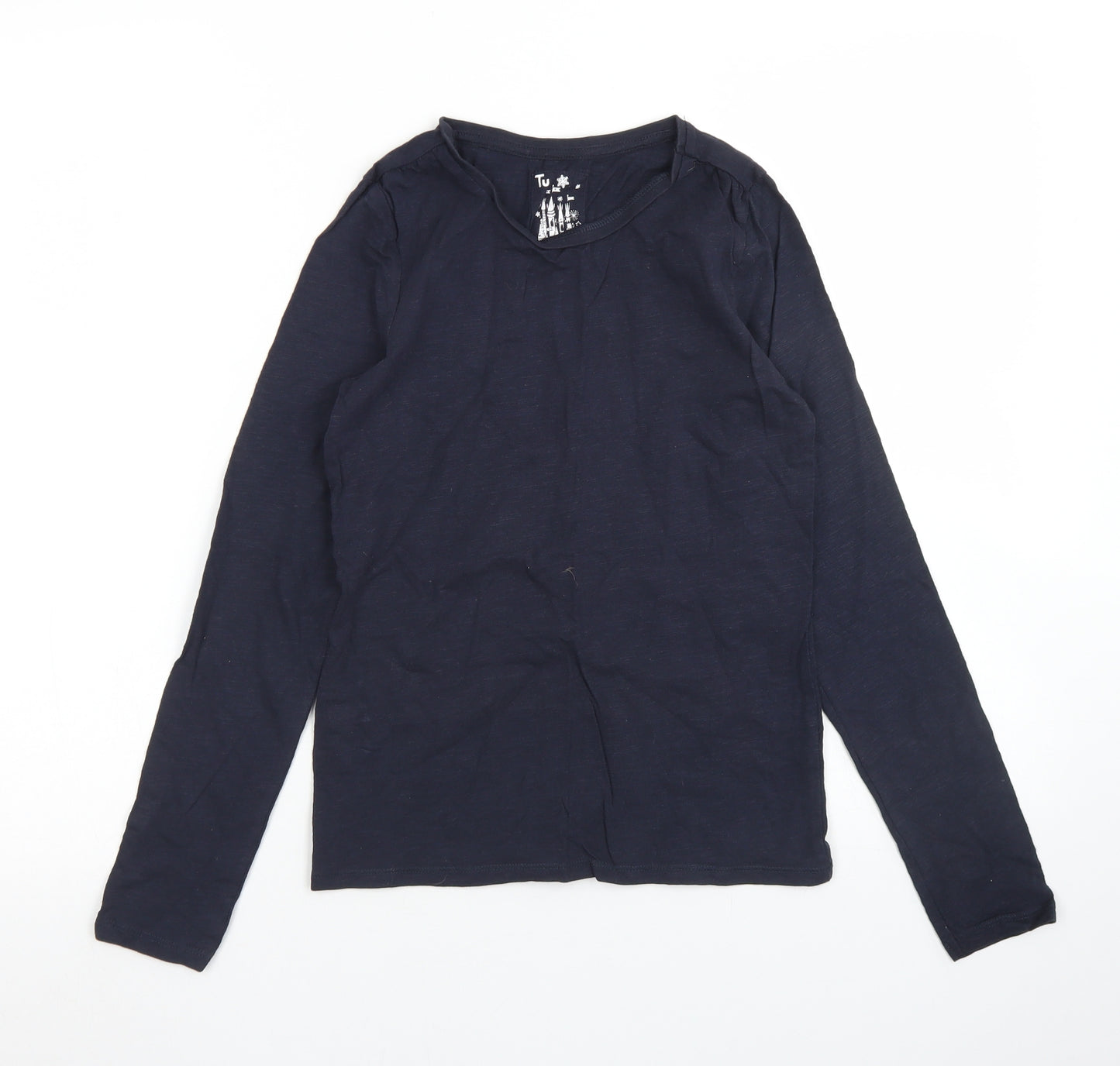 TU Girls Blue  Cotton Basic T-Shirt Size 11 Years Crew Neck