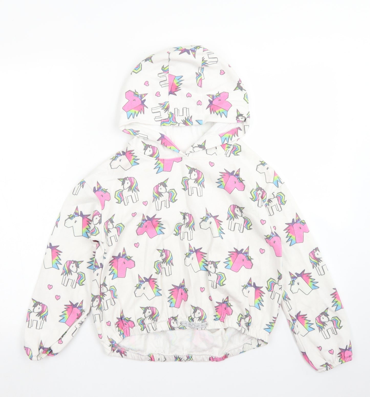 NEXT Girls White Spotted Polyester Pullover Hoodie Size 10 Years   - Unicorns