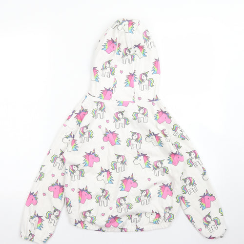 NEXT Girls White Spotted Polyester Pullover Hoodie Size 10 Years   - Unicorns