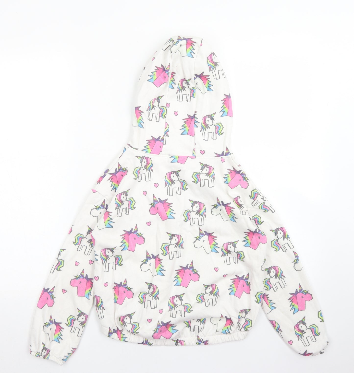 NEXT Girls White Spotted Polyester Pullover Hoodie Size 10 Years   - Unicorns