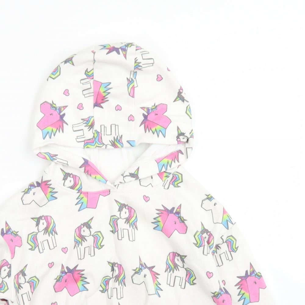 NEXT Girls White Spotted Polyester Pullover Hoodie Size 10 Years   - Unicorns