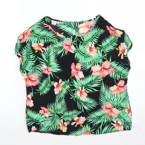 Atmosphere Womens Black Floral Viscose Basic Blouse Size 8 Round Neck