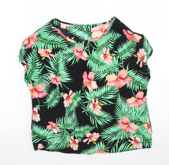 Atmosphere Womens Black Floral Viscose Basic Blouse Size 8 Round Neck