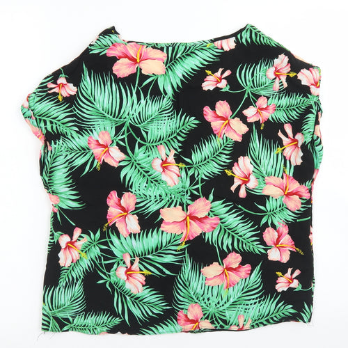 Atmosphere Womens Black Floral Viscose Basic Blouse Size 8 Round Neck