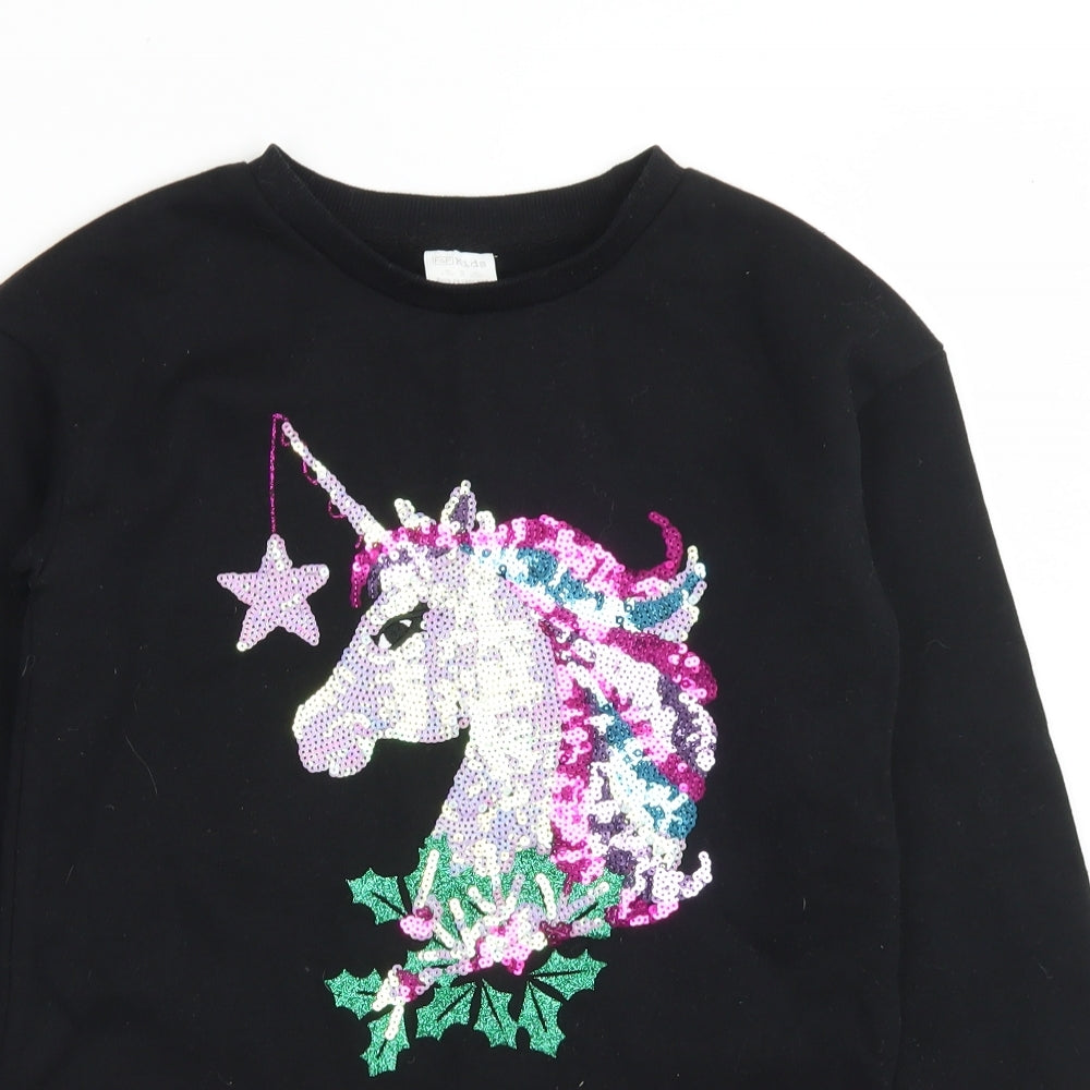 F&F Girls Black  Polyester Pullover Sweatshirt Size 9-10 Years   - Unicorn