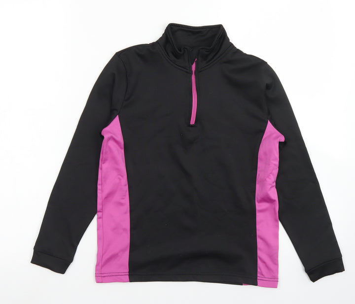 Crane Girls Black Colourblock Polyester Pullover Sweatshirt Size 9-10 Years  Zip