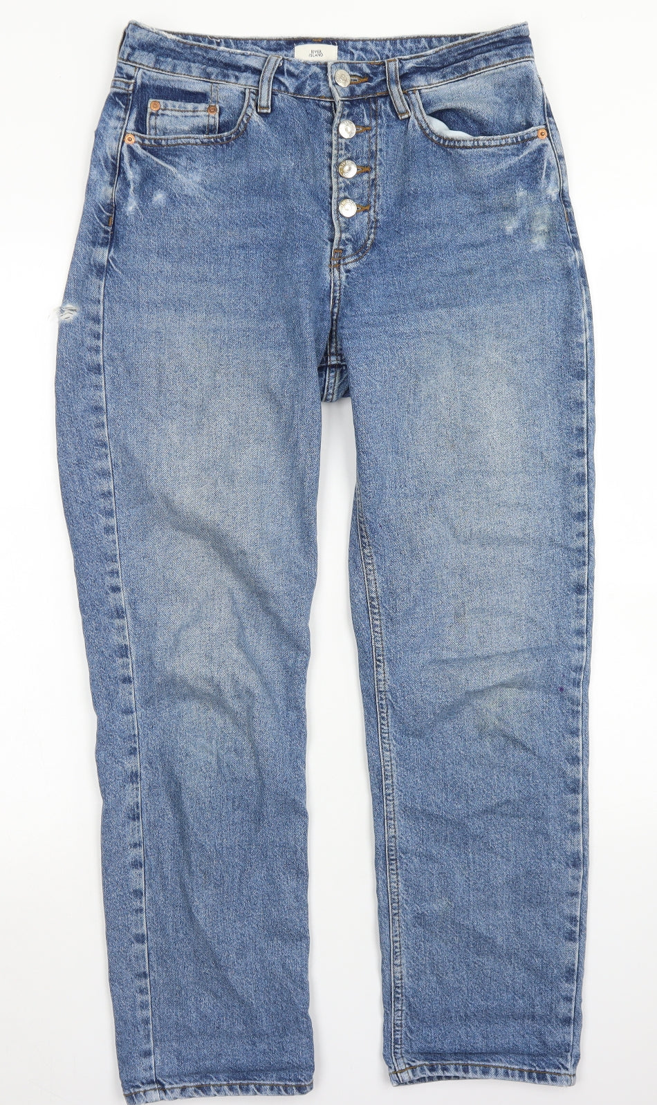 River Island Womens Blue  Cotton Mom Jeans Size 10 L27 in Regular Button