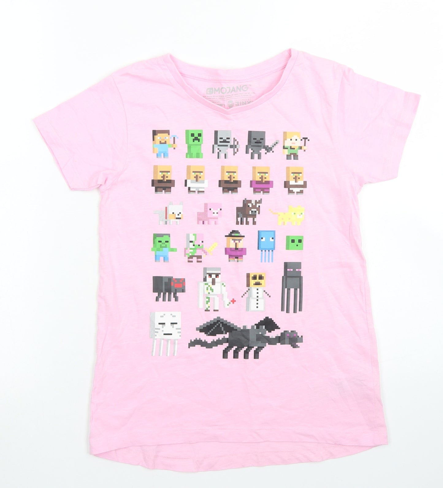 Mojang Girls Pink  Cotton Basic T-Shirt Size 12 Years Crew Neck  -  Minecraft Charaters