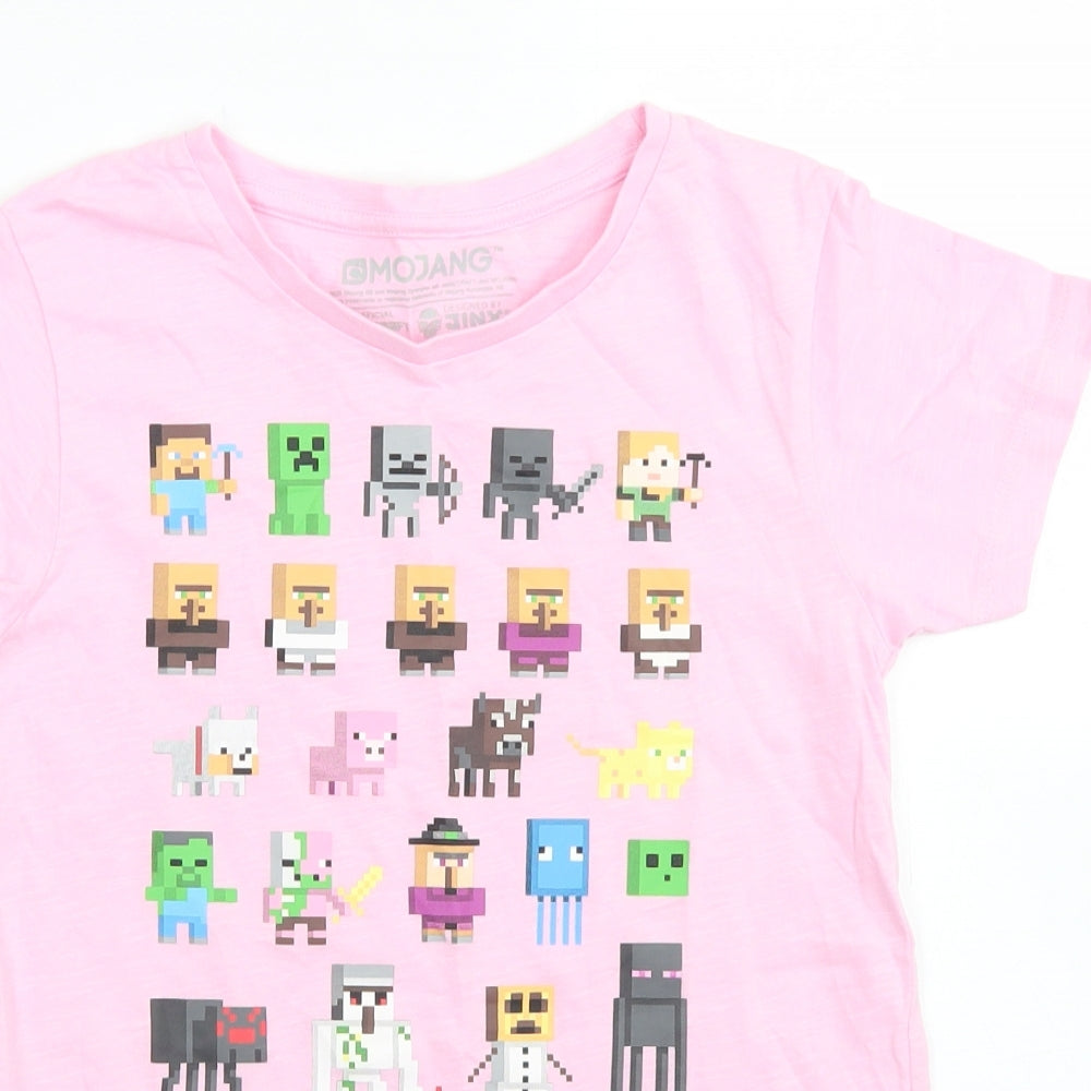 Mojang Girls Pink  Cotton Basic T-Shirt Size 12 Years Crew Neck  -  Minecraft Charaters