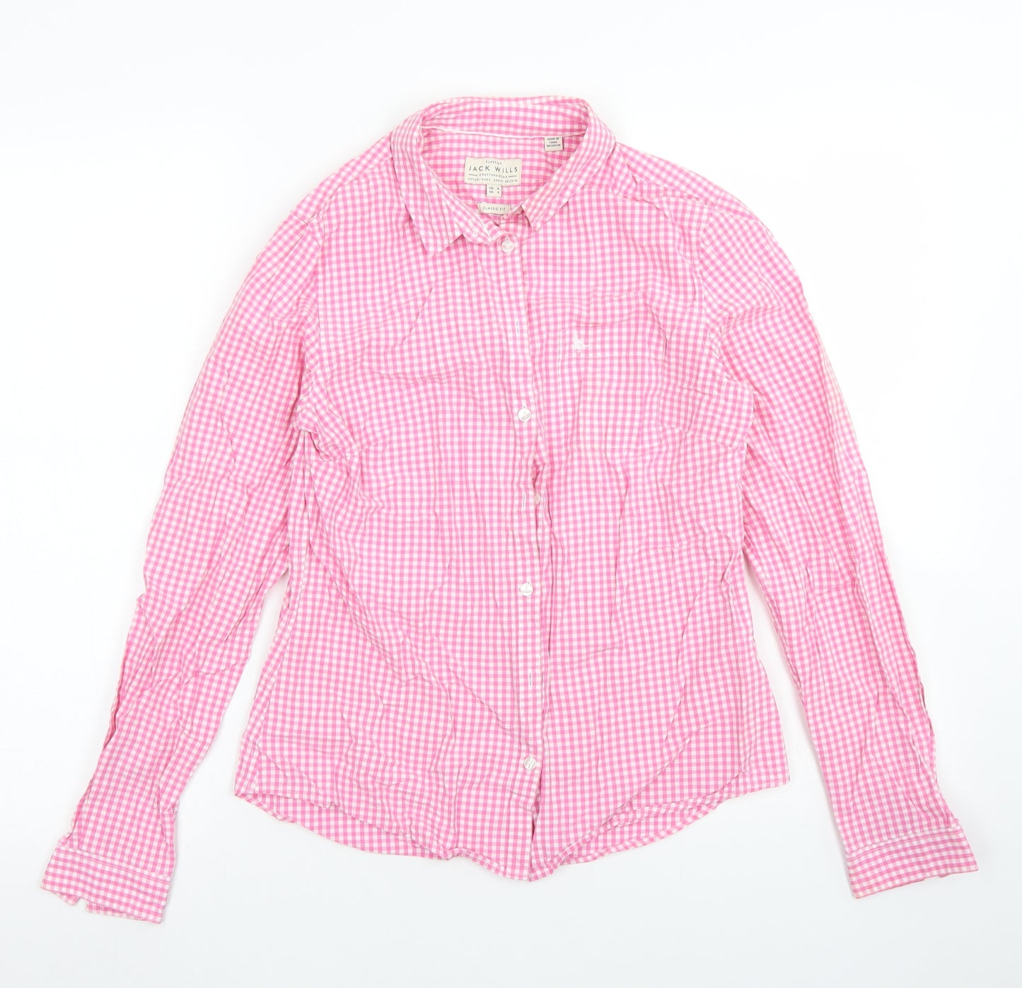 Jack Wills Womens Pink Check Cotton Basic Button-Up Size 8 Collared